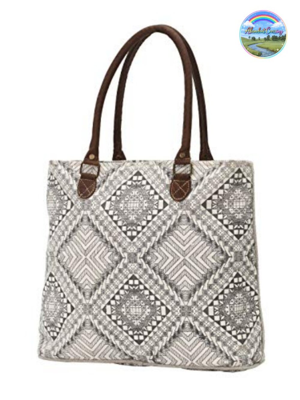 Artisan Upcycled Canvas Tote Bag Leather Trim Lightweight Travel Purse